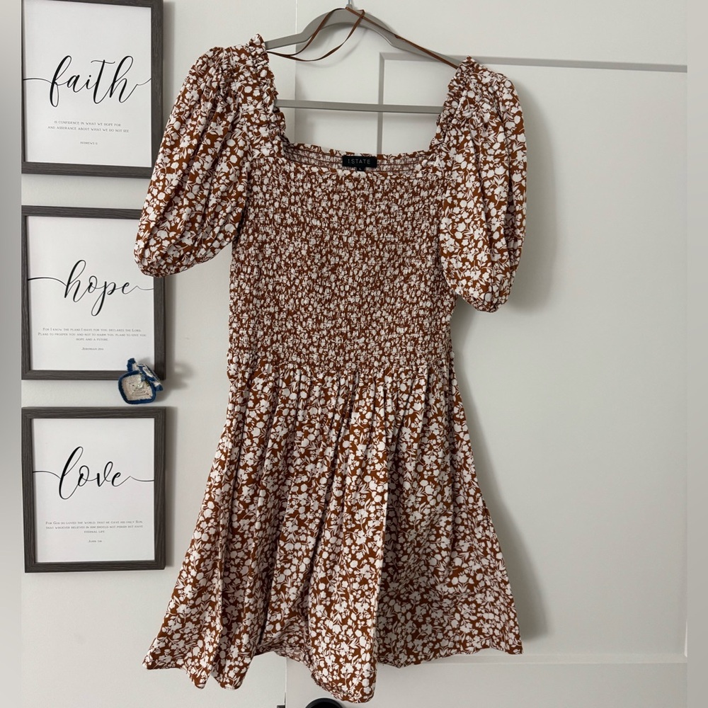 1. State Floral Smocked dress in orange and White